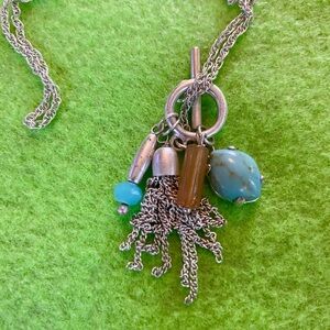 Silver and Turquoise Pendant Necklace Eady on Front Fasten
